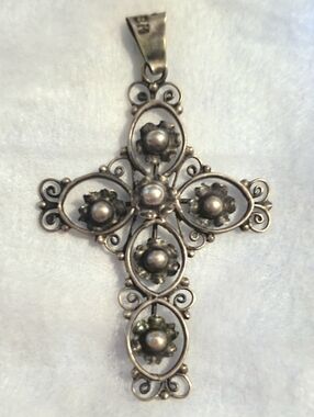 Renaissance Floral Art Deco Cross Pendant 925 Sterling Silver VTG